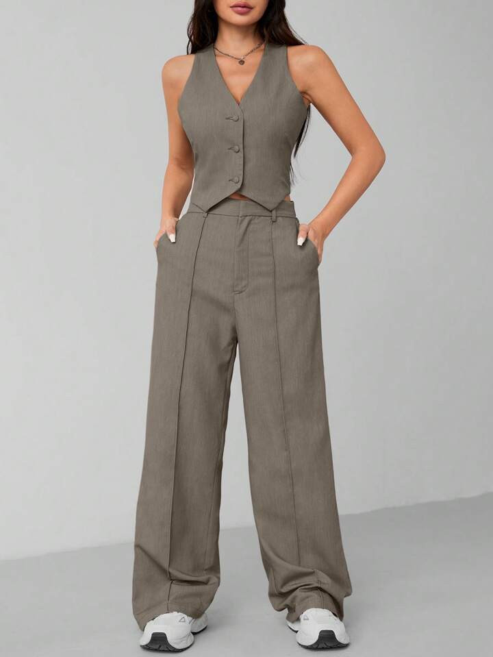 SHEIN PETITE Women's Single Breasted Vest And Pants Formal Business Suit, Summer | SHEIN
