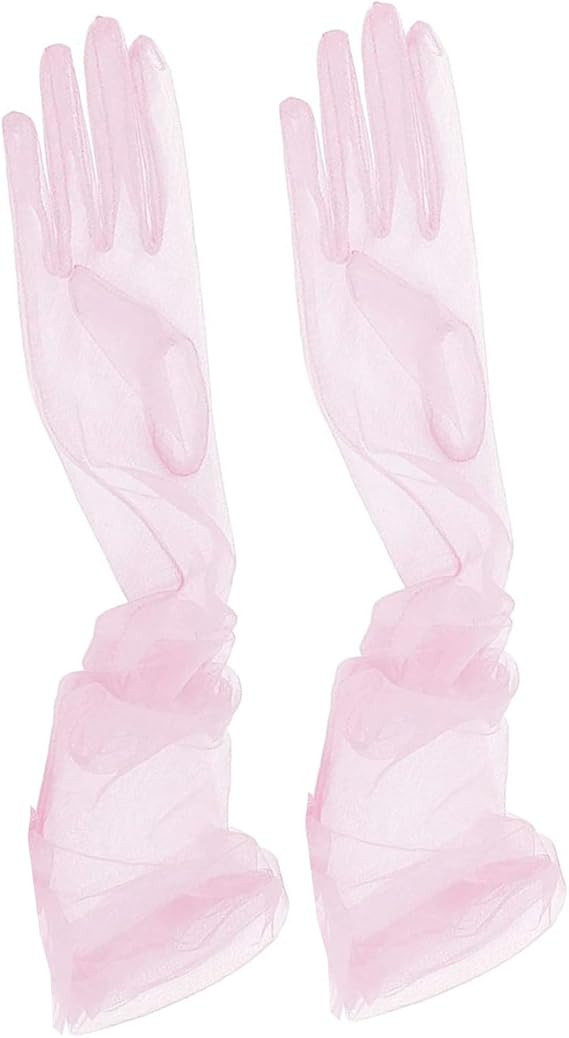 Women's Tulle Evening Long Gloves Party Opera Photography Semi Sheer Wedding Bridal Glove Mittens | Amazon (US)