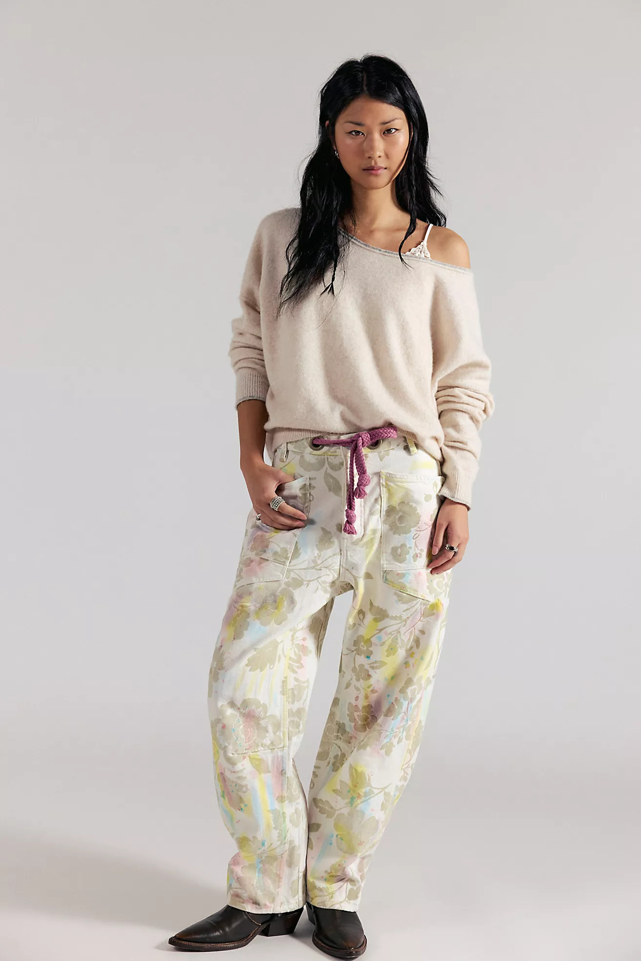 We The Free Moxie Printed Flocked Barrel Jeans | Free People (Global - UK&FR Excluded)