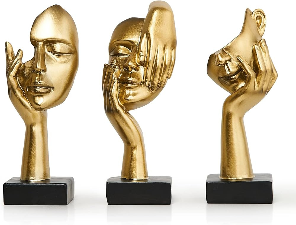 FUNTEREST 3 Pcs Gold Decor Thinker Statues Sculptures for Shelf Decor, Golden Statues Home Decor ... | Amazon (US)