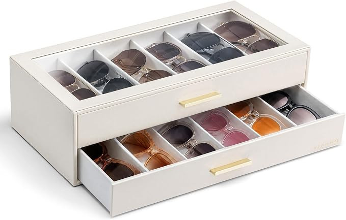 VLANDO Sunglasses Storage Box,12-Slot Sunglasses Organiser with Clear Lid | Drawer Design,Easy or... | Amazon (UK)