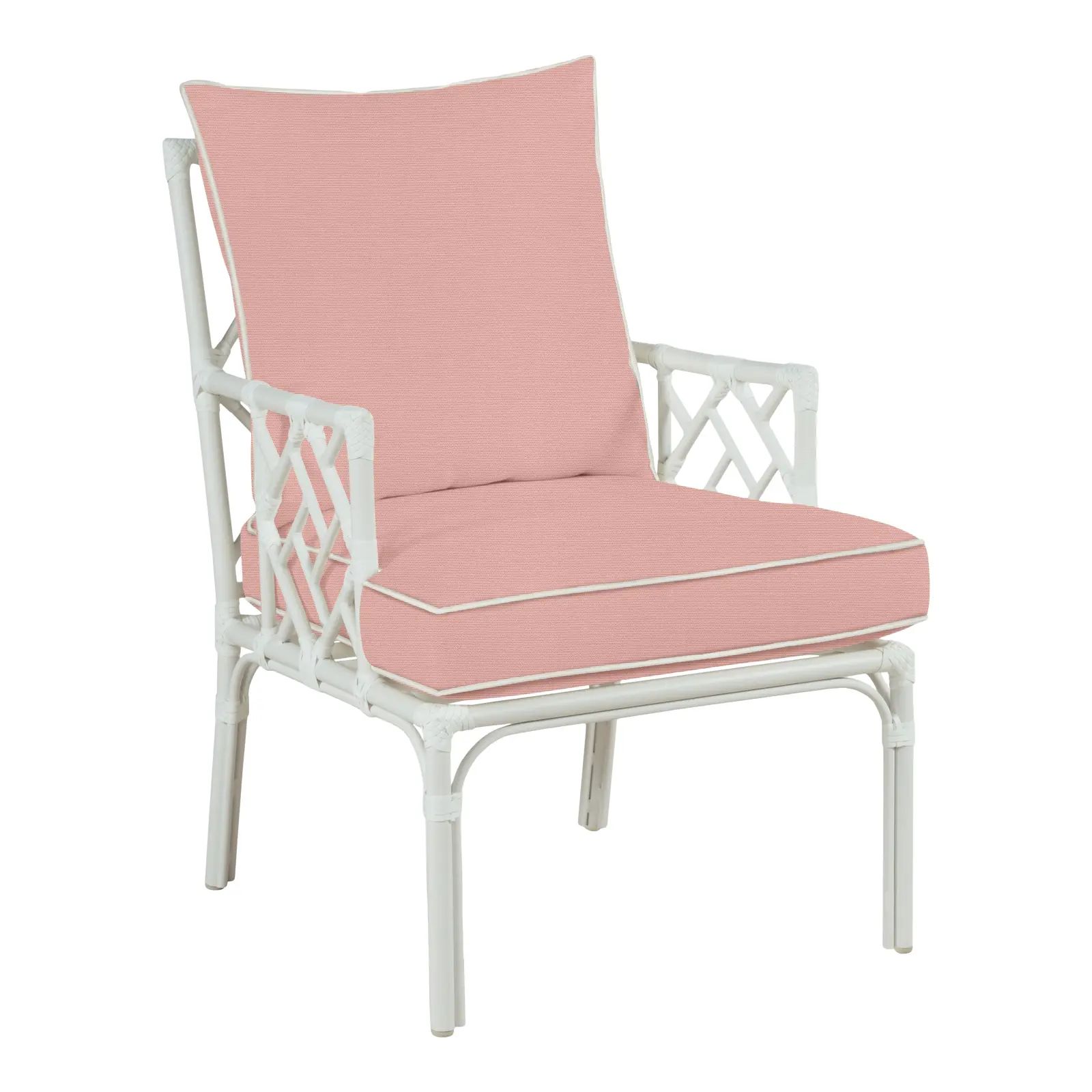 Haven Outdoor Occasional Arm Chair in Canvas Blush with Canvas White Welt | Chairish