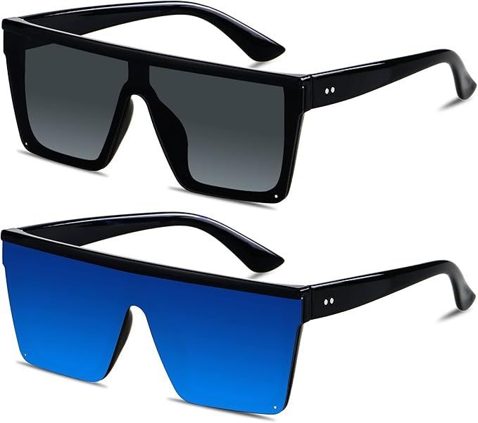Square Oversized Sunglasses for Women Men Big Flat Top 2 pack Fashion Shield Large UV Protection ... | Amazon (US)