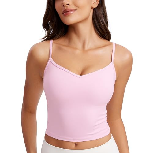 CRZ YOGA Butterluxe Womens Sweetheart Longline Sports Bra - Adjustable Thin Strap Workout Tank Tops Yoga Padded Camisole Pink Peony Large | Amazon (US)