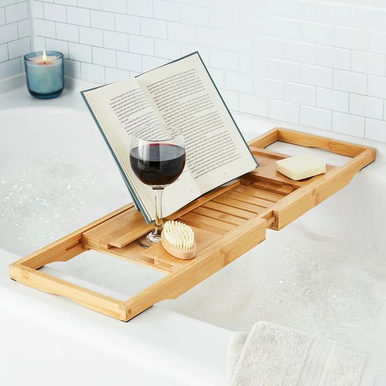 Better Homes & Gardens Bamboo Caddy Tray for Bathtubs with Book/Tablet Prop - Walmart.com | Walmart (US)