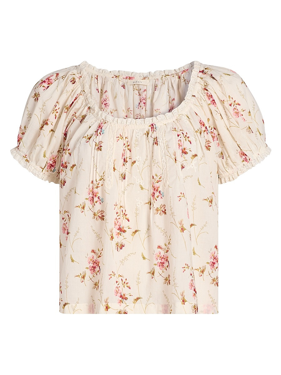 Women's Frederica Floral Lace-Trim Top - Blanc Prarie Rose - Size Large | Saks Fifth Avenue