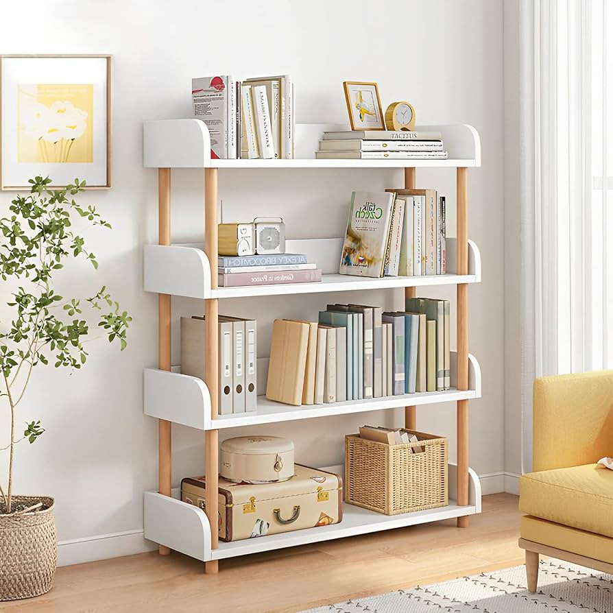 4-Tier Wooden Open Bookcase - Modern Display Bookshelf with Side Panels and Solid Wood Frame for ... | Amazon (US)