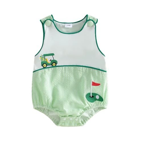 mlpeerw Baby Boy Girl Golf Outfit Newborn Sleeveless Golf Cart Embroidery Bubble Romper Overalls Masters Golf Summer Outfits (Golf Themed Embroidery Green, 6-12 Months) | Amazon (US)