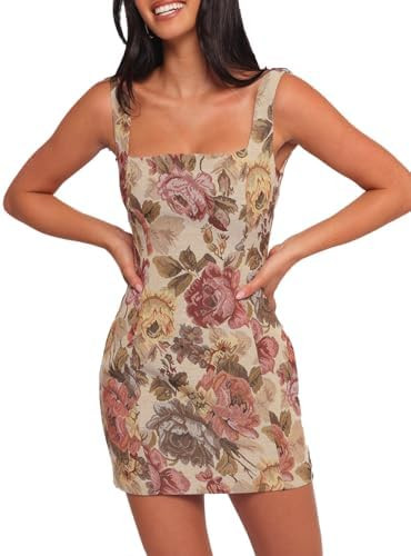 Women's Floral Jacquard Dresses Adjustable Strap Sundress A-Line Tank Mini Dress | Amazon (US)