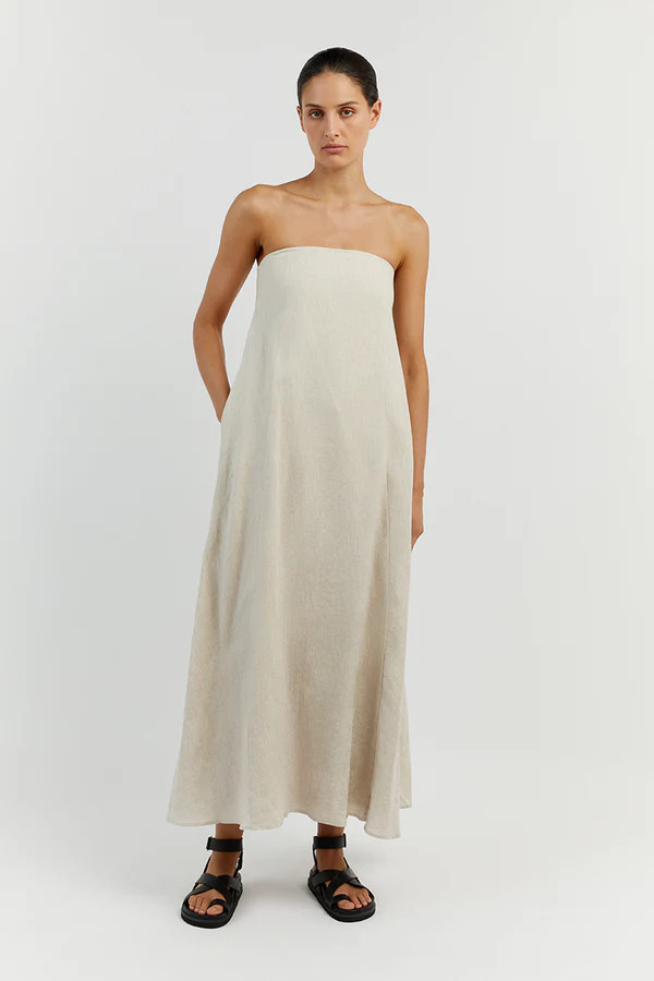 KARNEY NATURAL LINEN STRAPLESS DRESS | DISSH