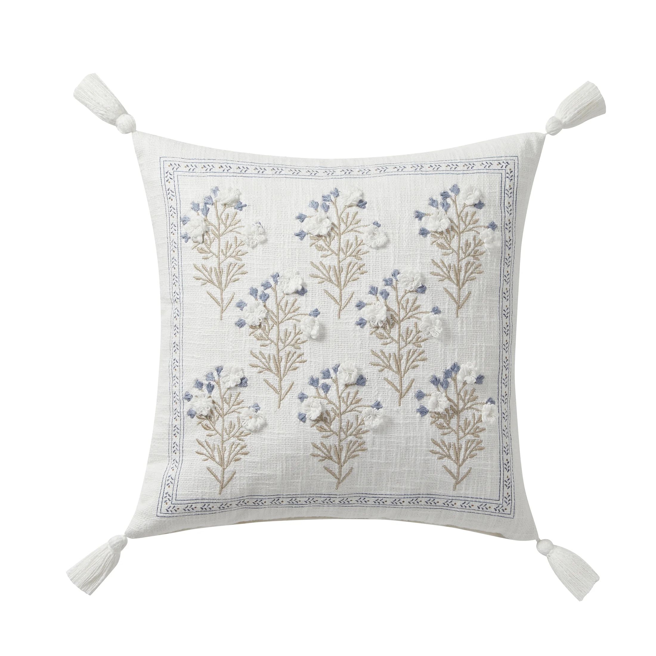 My Texas House 18" x 18" Ivory/Blue Hailey Floral Cotton Slub Decorative Pillow Cover | Walmart (US)
