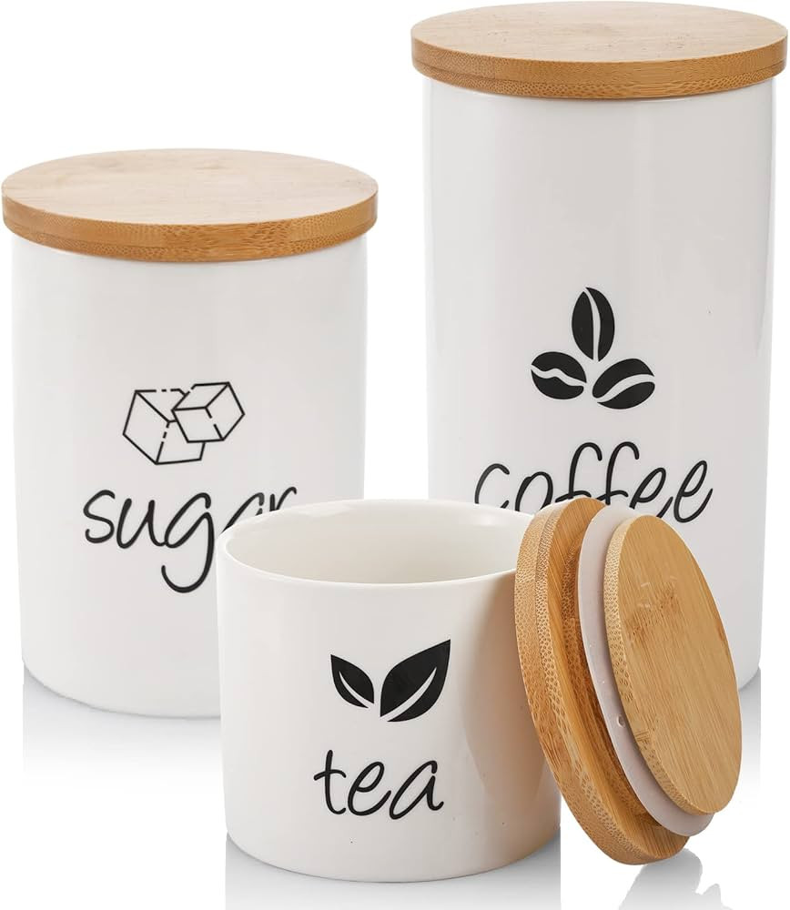 AVLA 3 Pack Ceramic Canister Set, 30/22/12 OZ Kitchen Airtight Food Storage Jar with Bamboo Lids,... | Amazon (US)