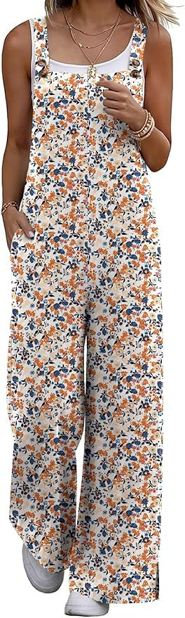 Ekouaer Overalls for Women Loose Wide Leg Jumpsuits Casual One Piece Floral Boho Outfits Baggy Ju... | Amazon (US)