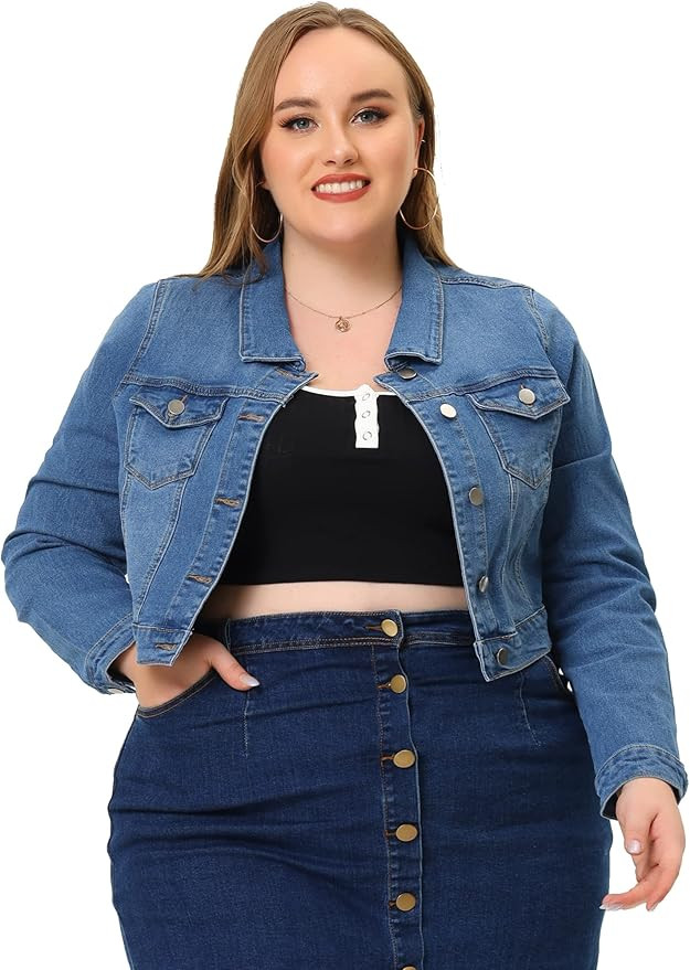uxcell Women's Plus Size Button Closed Cropped Denim Jackets Stitching 2026 | Amazon (US)