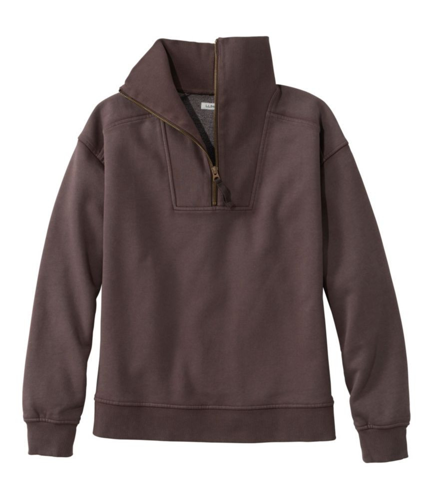 Women's Sunwashed Sweats, Quarter-Zip Deepest Brown Small, Cotton Blend L. L.Bean | L.L. Bean