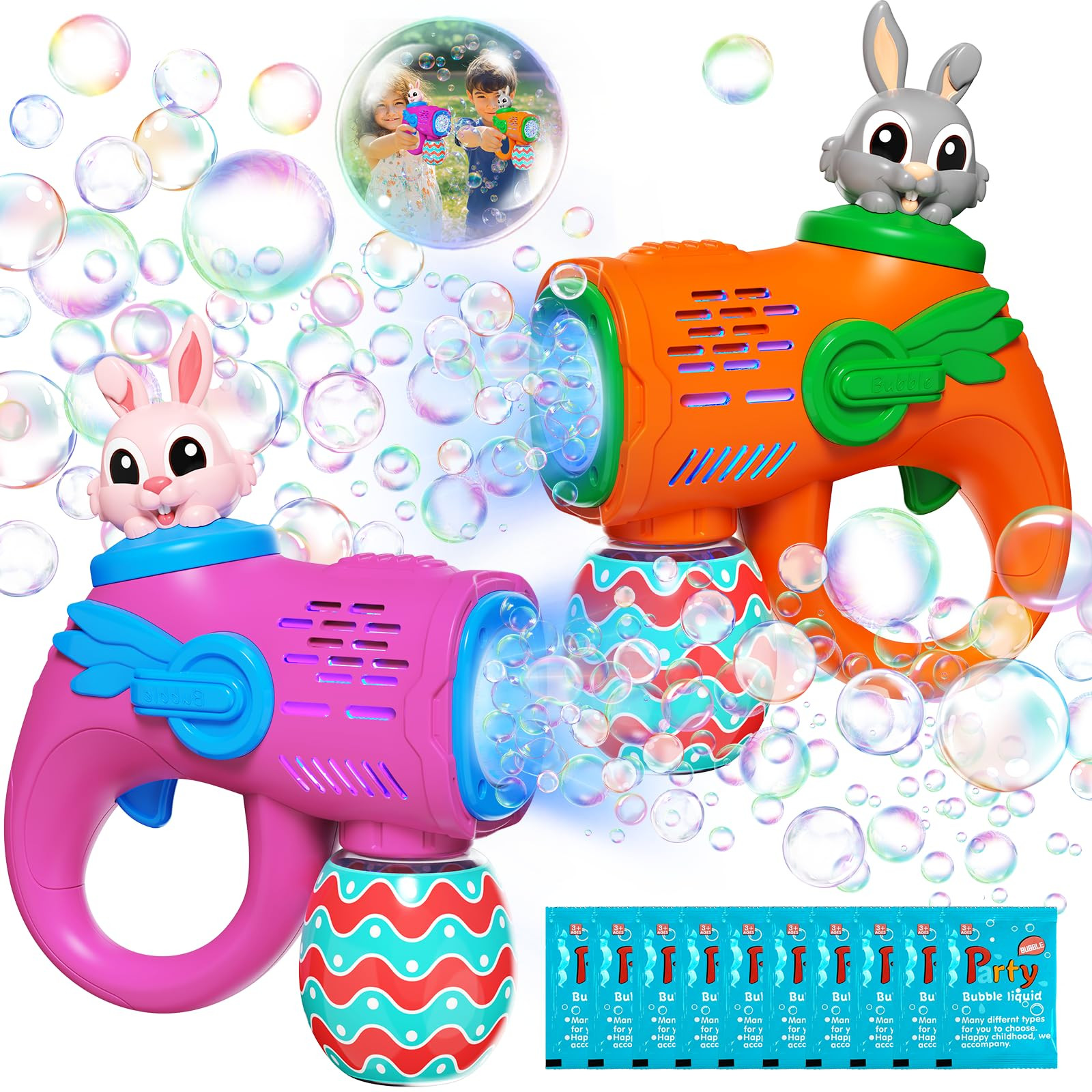 Kids Bubble Gun Toys, 2 Pack Bunny Bubble Blowers with 10 Bubble Solution Refills, Automatic Bubb... | Amazon (US)