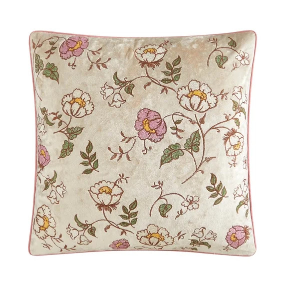 The Pioneer Woman Velvet Embroidered Floral Beige Decorative Pillow, 18" x 18" | Walmart (US)