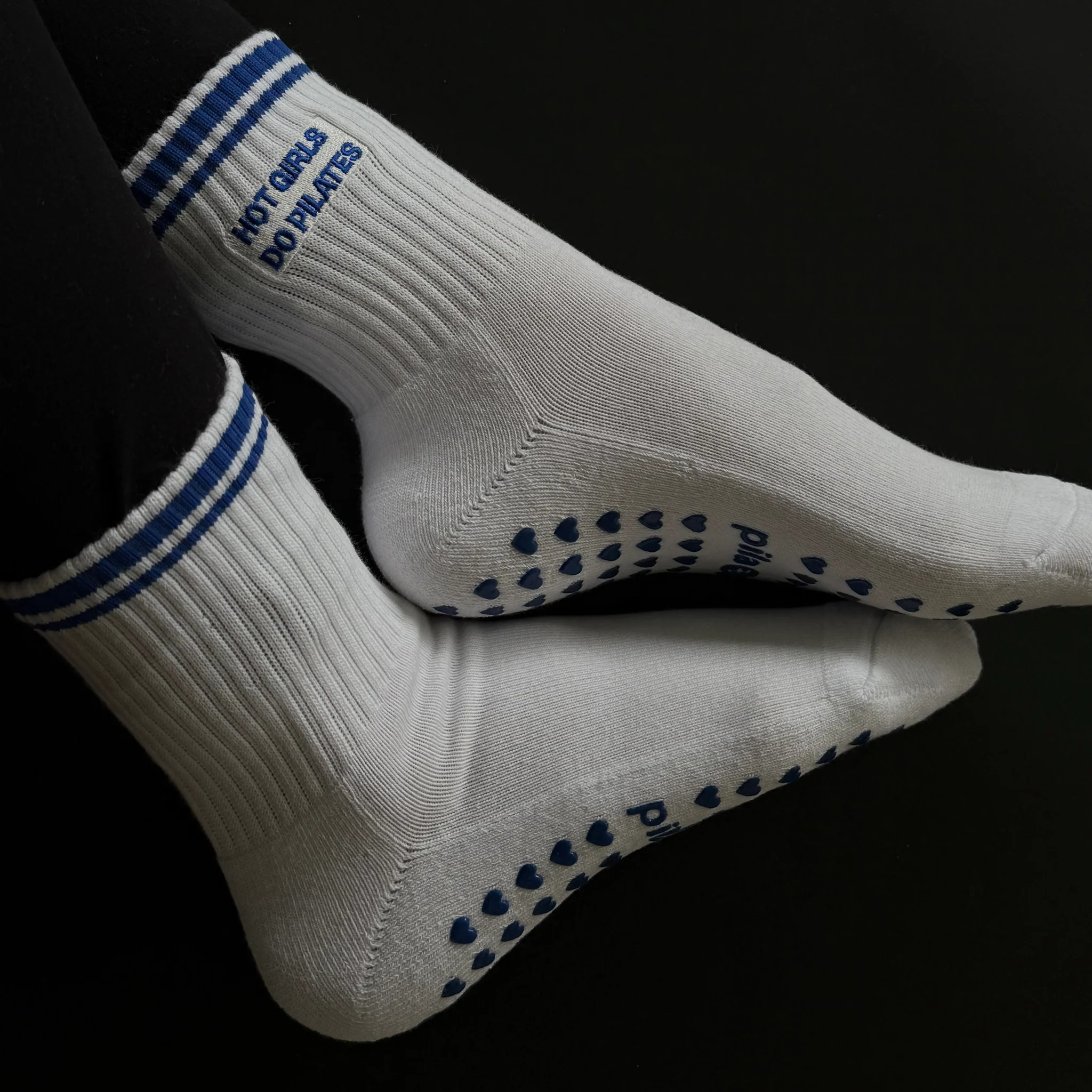 Hot Girls Do PILATES Sock - White/Blue | Pila-Barre