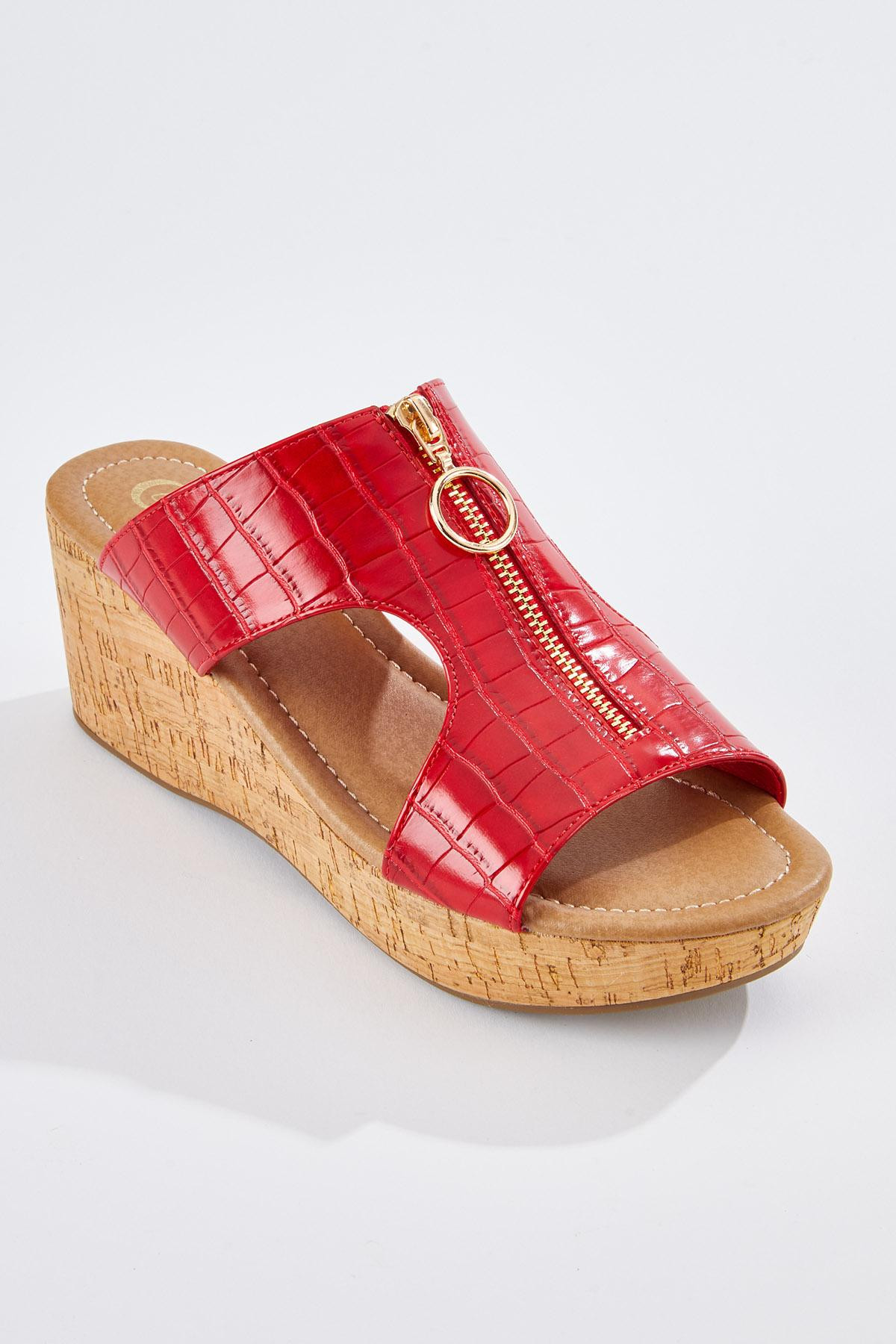 Textured Zip Wedge Sandals | Cato Fashions