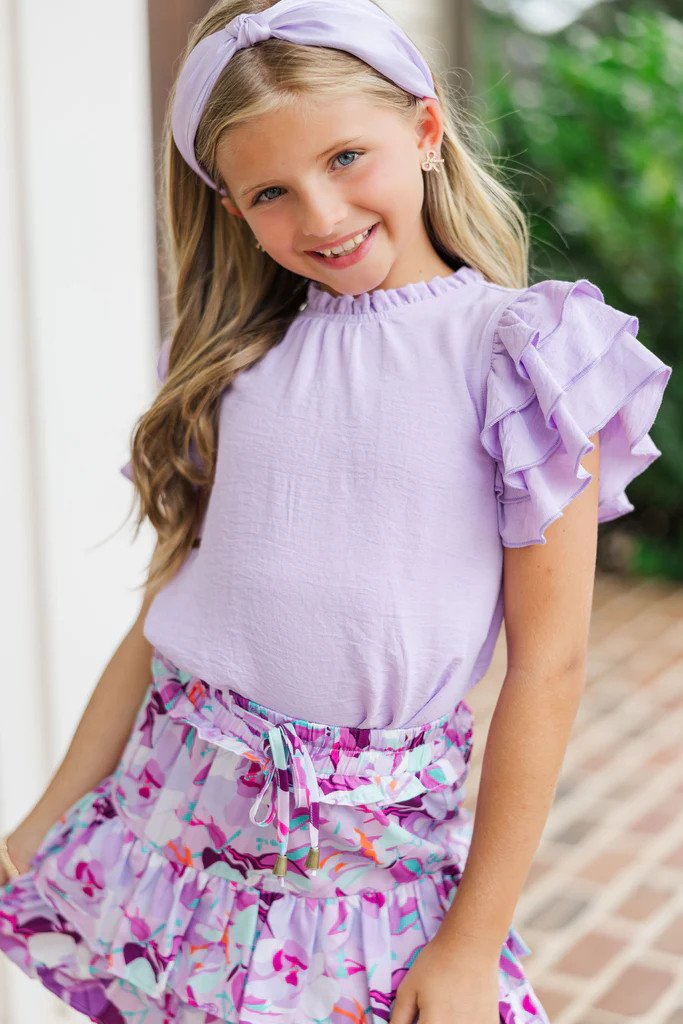 Girls: See You Out Lavender Ruffled Blouse | The Mint Julep Boutique