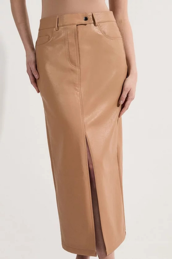 Petite Faux Leather Pencil Midi Skirt | Karen Millen UK + IE + DE + NL