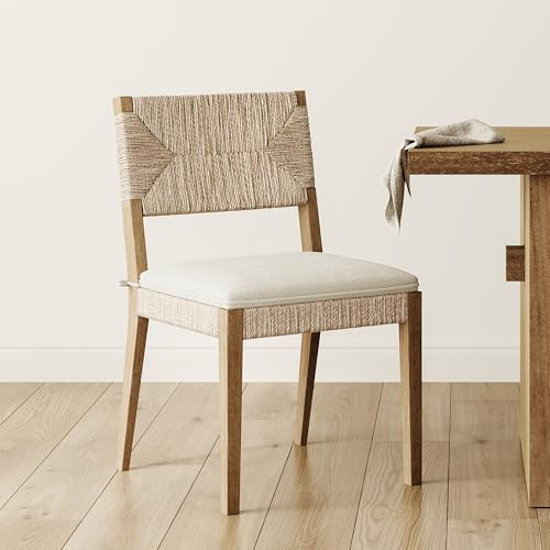 Nathan James Beacon Boho Dining Chair, Boucle Dining Chair with Seagrass Accent and Solid Wood Legs, Cream Boucle/Light Brown | Amazon (US)