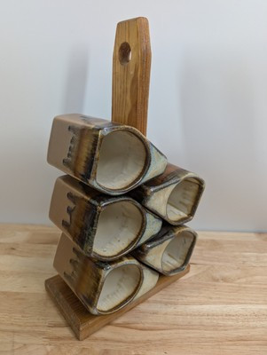 VTG Padilla Stoneware Coffee Mug Drip Glaze - Set Of 5 - W/ Wooden Stand | eBay | eBay US