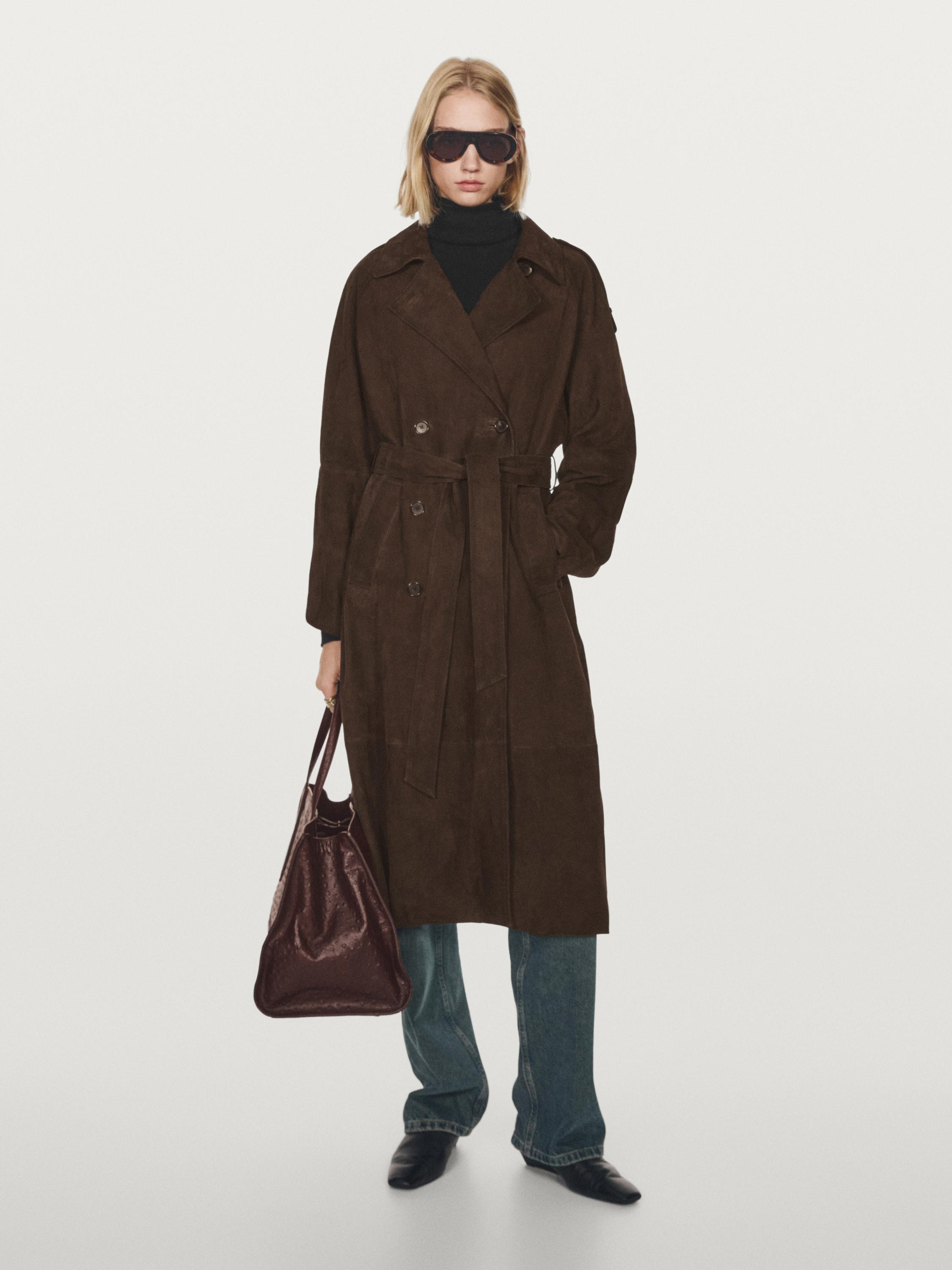 Long suede leather trench coat | Massimo Dutti UK