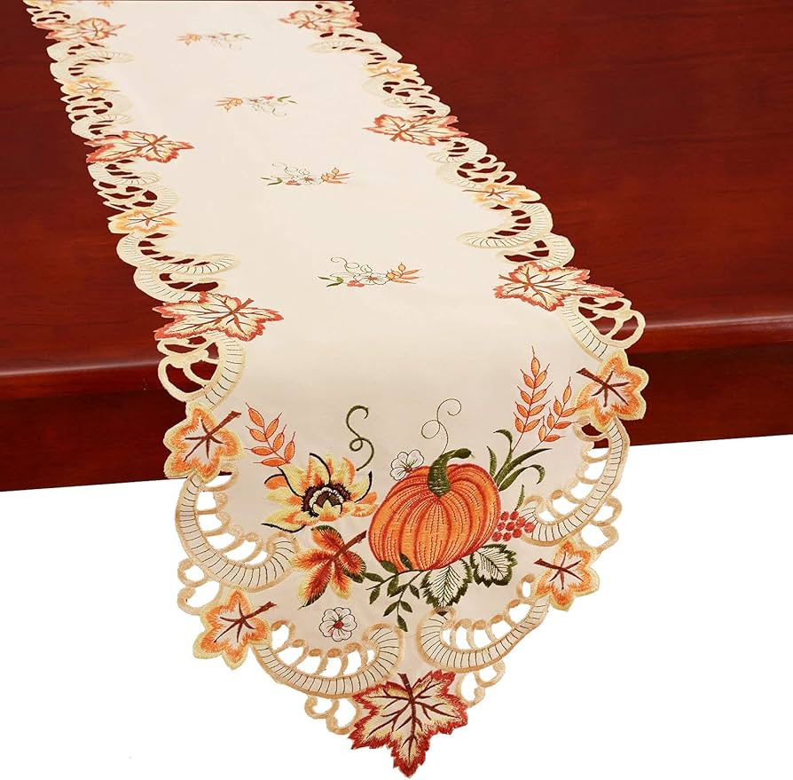 Simhomsen Thanksgiving Harvest Pumpkins Table Runners for Autumn Or Fall Decorations, Embroidery ... | Amazon (US)
