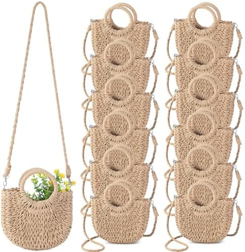 Oudain Straw Purses for Women Semi Circle Rattan Straw Purses Bulk with Handles for Women Wedding... | Amazon (US)