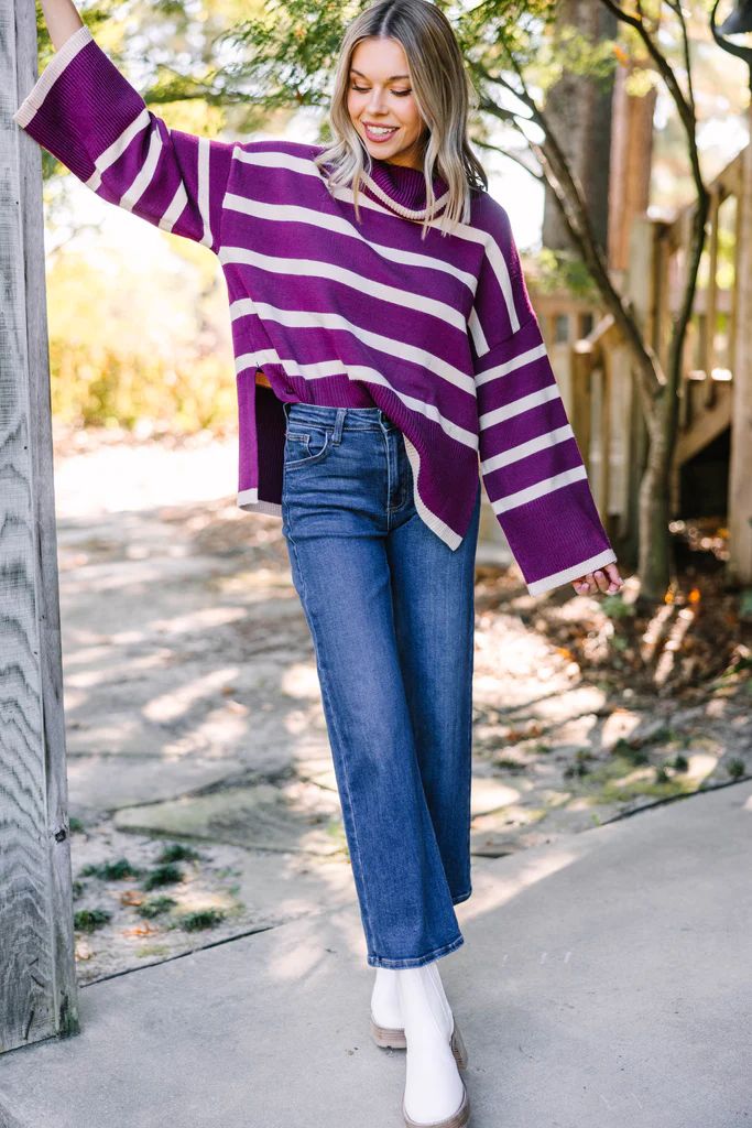 Listen To Me Plum Purple Striped Sweater | The Mint Julep Boutique