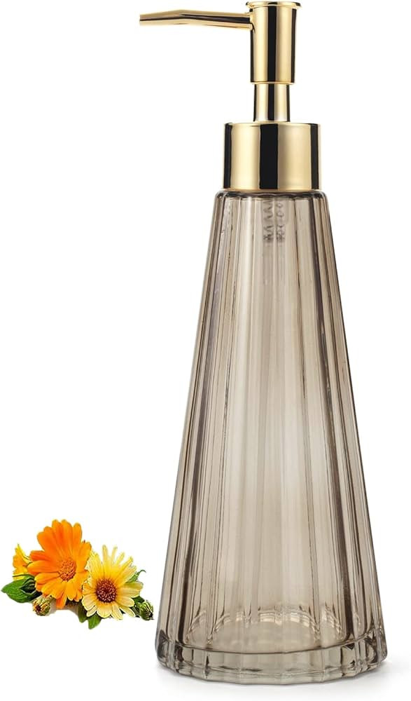 10oz/300ml Hand Soap Dispenser Bathroom, Kitchen Soap Dispenser, Glass Soap Dispenser with Gold R... | Amazon (US)