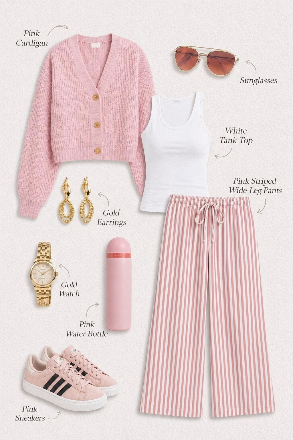 Soft Pink Coastal Outfit Inspo 🌸 Effortless Chic Look
This soft pink outfit is the perfect blend of cozy and chic. Featuring a lightweight pink cardigan, classic white tank, and flowy striped wide-leg pants, this look is ideal for spring days, vacation vibes, or a relaxed coastal aesthetic. Paired with pink sneakers, gold accessories, and stylish sunglasses, it’s an easy go-to outfit that feels both elevated and comfortable. Save this for your next casual outfit idea or weekend look! #ad #affiliate
#springoutfits #casualoutfitideas #amazonfashionfinds #pinkoutfit #coastalstyle #effortlessstyle #outfitinspo #widelegpants #cardiganstyle #everydaystyle #chiccasual #vacationoutfits #amazonstyle #fashioninspo #ootdideas