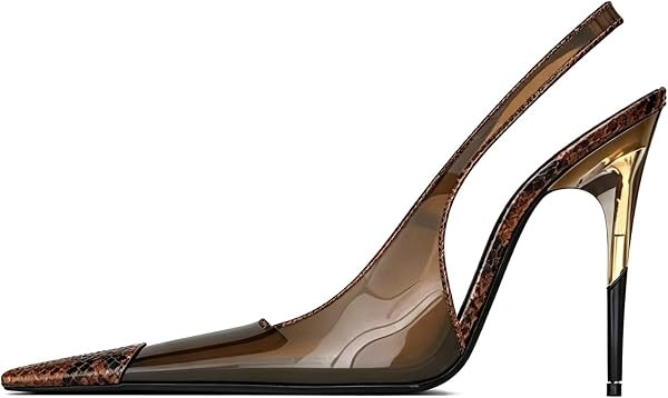 Clear Slingback Heels for Women Sexy Metal Closed Square Toe Stilettos High Heel Jelly Pumps Elas... | Amazon (US)