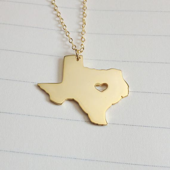 Texas State Charm Necklace,TX State Necklace,Gold Texas State Necklace,State Shaped Necklace With... | Etsy (US)