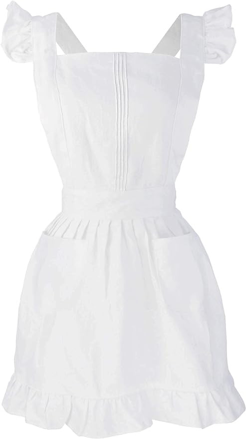 Retro Adjustable Ruffle Apron Kitchen Cooking Baking Cleaning Maid Costume (White) | Amazon (US)