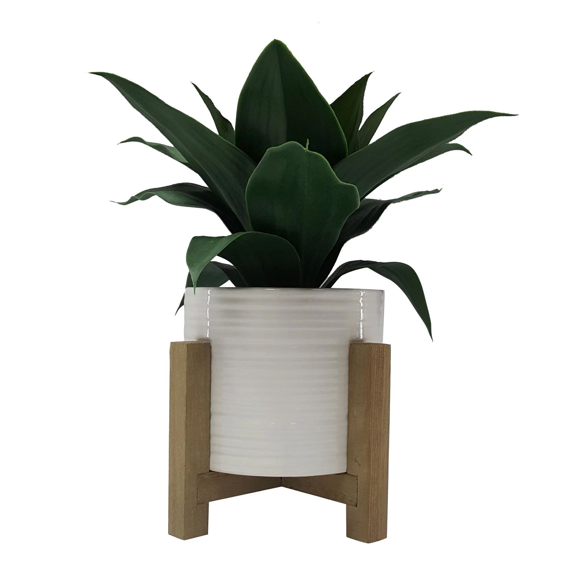Better Homes & Gardens 10" Artificial Agave Plant in White Ceramic Pot with Wood Stand,Green Agav... | Walmart (US)