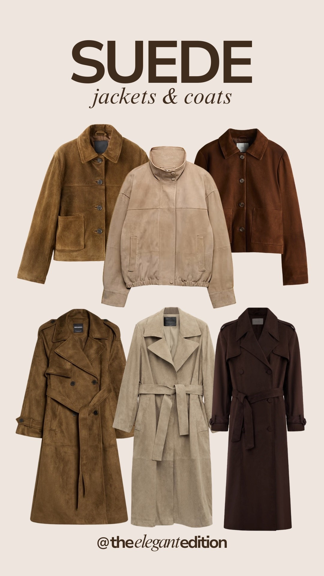 Suede jackets & coats 🤎
brown suede jacket oversized cropped camel beige chocolate brown taupe suede trench coat belted oversized long suede bomber jacket cropped spring transitional layering timeless style capsule wardrobe investment pieces neutral color palette elevated basics sophisticated elegant Parisian style
#LTKspring #LTKstyletip #LTKeurope​​​​​​​​​​​​​​​​

#LTKeurope #LTKstyletip #LTKspring