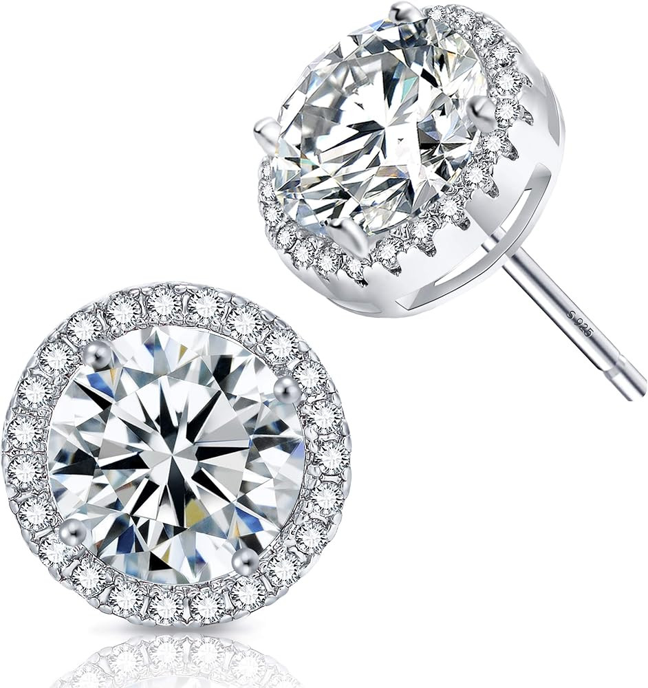 18K Gold Plated Halo Stud Earrings CZ Simulated Diamond Round Earing for Women, Rose Earrings for... | Amazon (US)