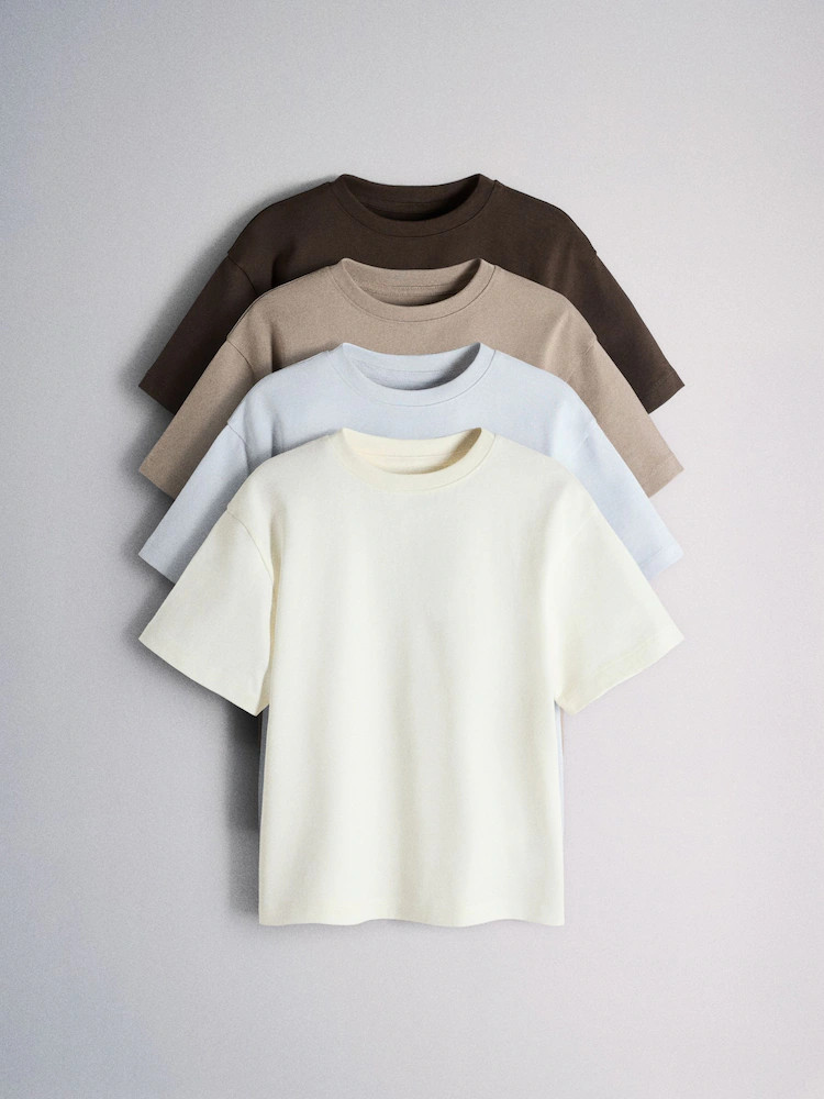 Buy The Set 4 Pack Heavyweight Jersey Short Sleeve T-Shirts Blue/Brown/White from Next USA | Next US