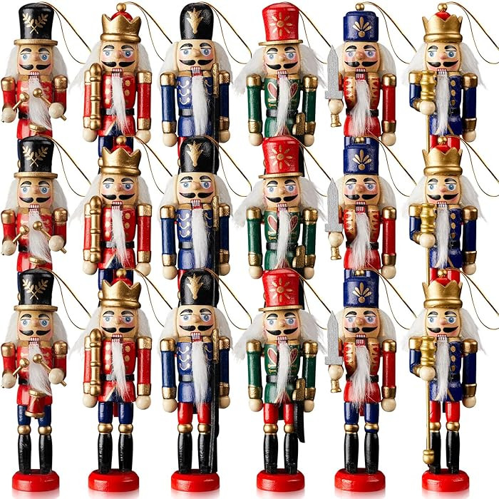 Aoriher 24 Pcs Christmas Nutcracker Ornament, Small Wooden Nutcracker Figure Christmas Ornament | Amazon (US)