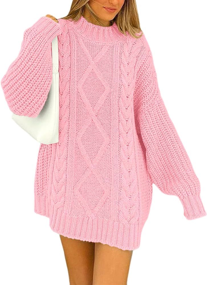 BTFBM Women Cable Knit Oversized Sweaters 2023 Fall Winter Button Shoulder Long Sleeve Chunky Swe... | Amazon (US)