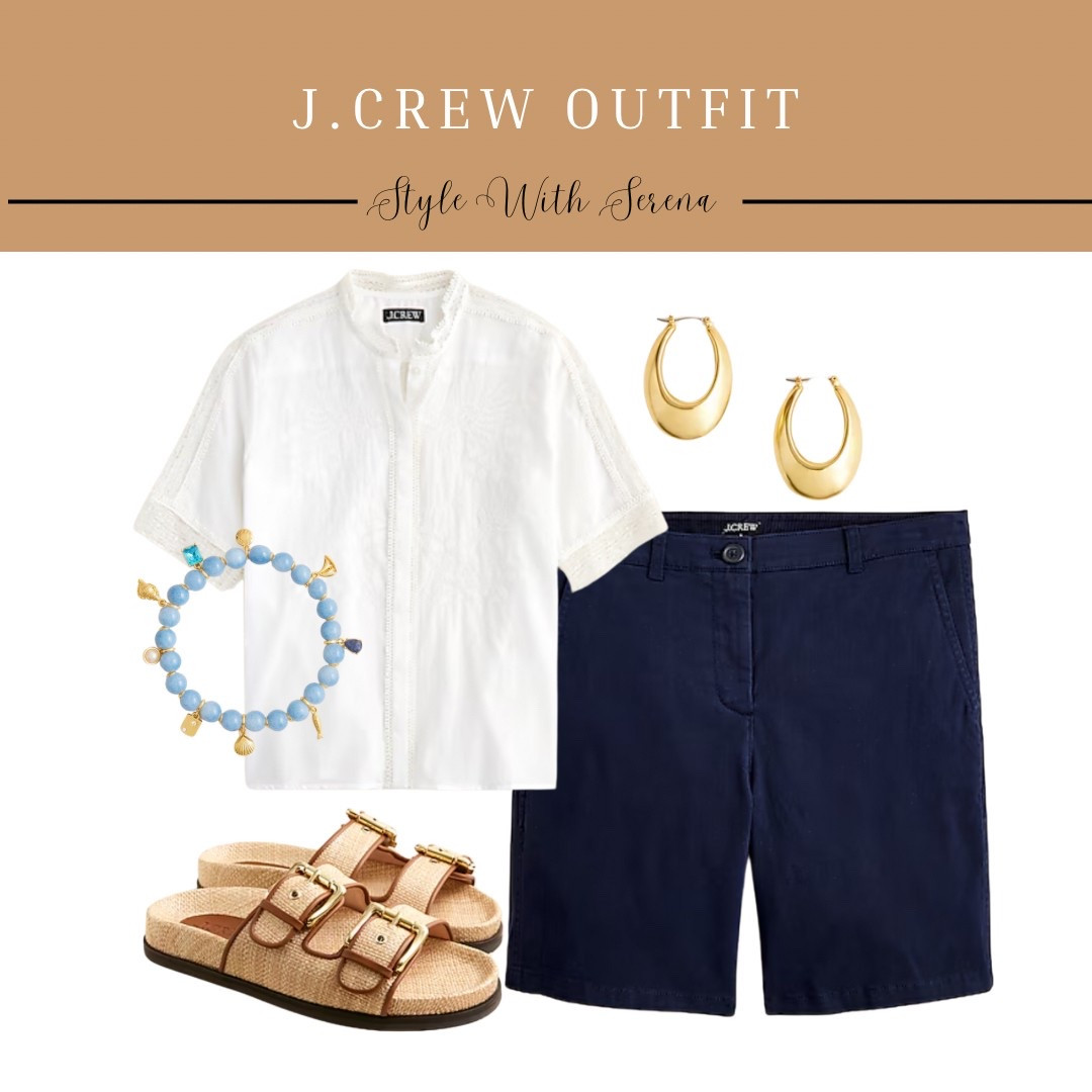 Jcrew outfit, jcrew style, white blouse, summer outfit, shorts, sandals, summer fashion 

#LTKStyleTip #LTKSummerEdit #LTKOver40