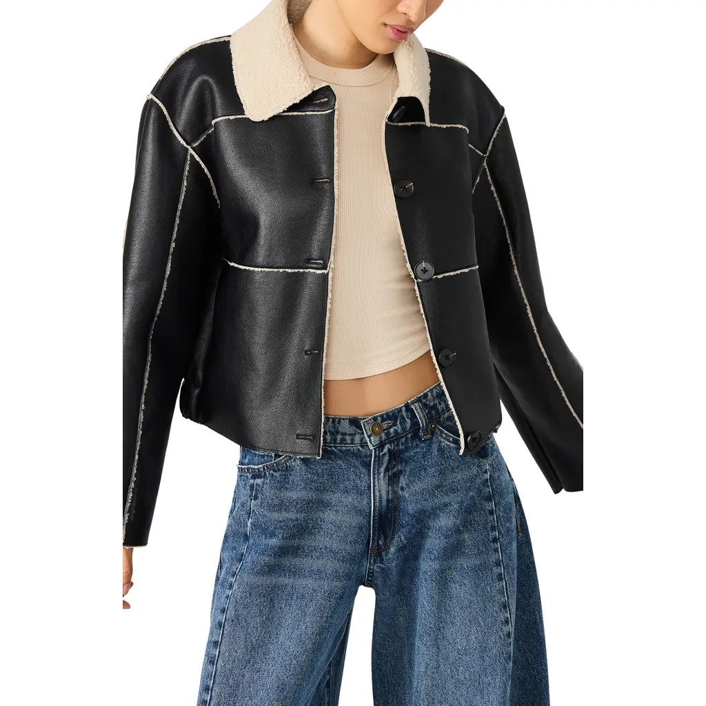 Steve Madden Tilia Faux Shearling Coat in Black at Nordstrom Rack, Size X-Large | Nordstrom Rack