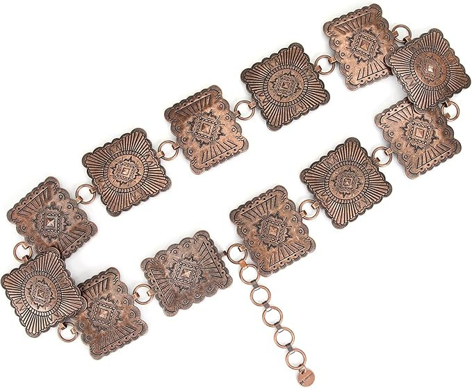 CNBOME Women's Bronze Antique Silver Square Buckle Chain Belt Adjustable Metal Belt | Amazon (US)