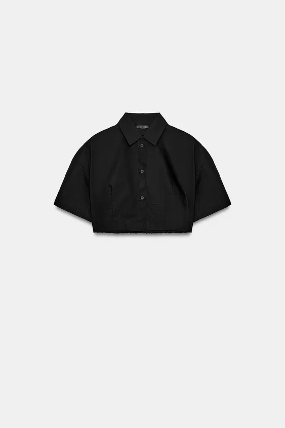 CHEMISE COURTE EN POPELINE \u00c0 RAYURES | Zara US