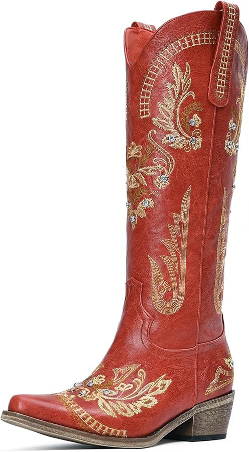Cowboy Boots for Women - Wide Calf Knee High Western Cowgirl Boots, Sparkly Rhinestone Retro Coun... | Amazon (US)