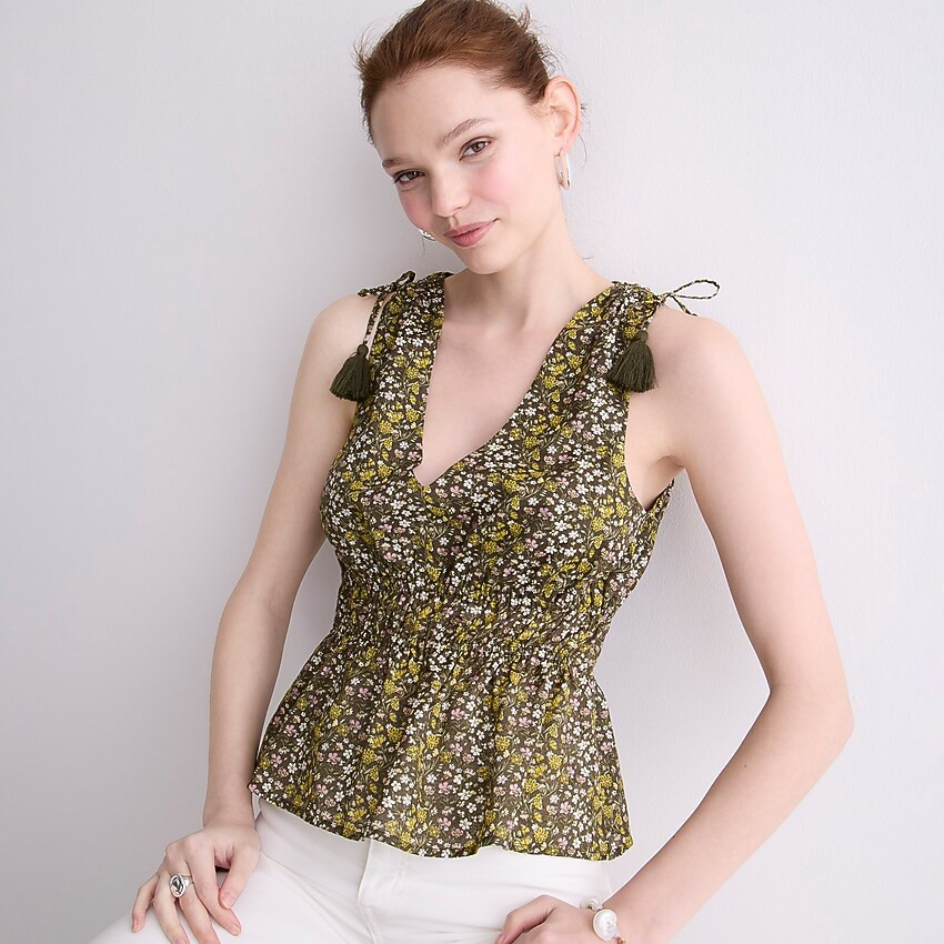 V-neck cotton voile top in floral stripe | J. Crew US