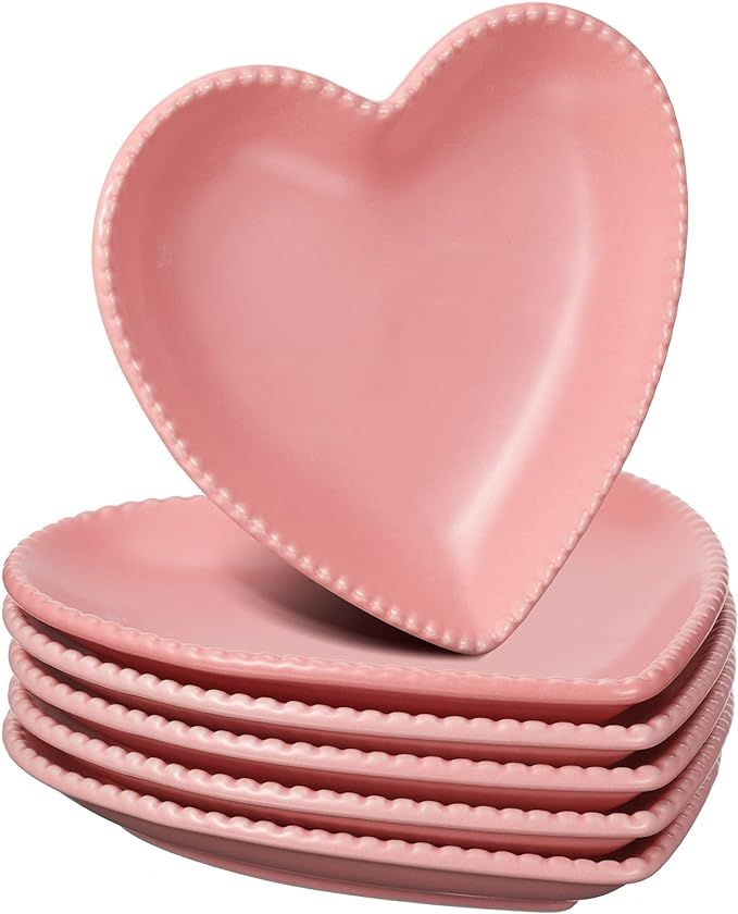 Valentines Day Pink Heart Shaped Salad Plate Set of 6 Ceramic Dinner Plate 6.9 Inches Heart Shape... | Amazon (US)