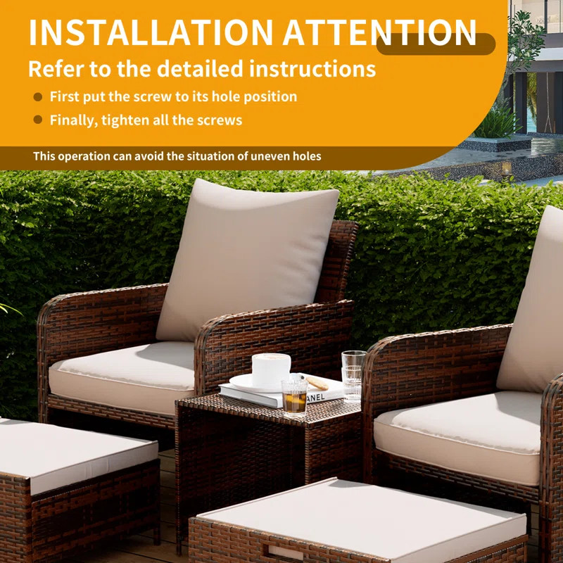 Red Barrel Studio® Wicker/Rattan 2 Person Seating Patio Conversation Sets With Ottoman & Reviews... | Wayfair North America